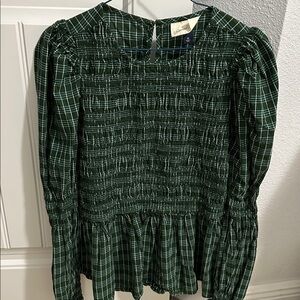 Universal Thread Green Plaid Smocked Peplum Top